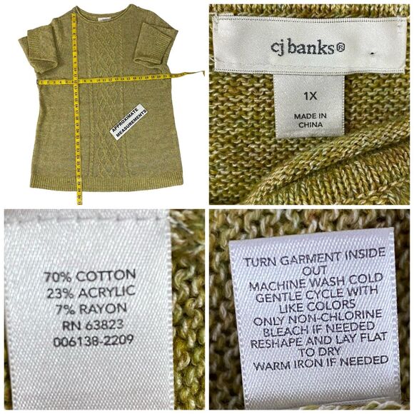 CJ Banks Sweater Womens 1X Green Textured Knit Cabin Nature Lightweight Office - Picture 4 of 15